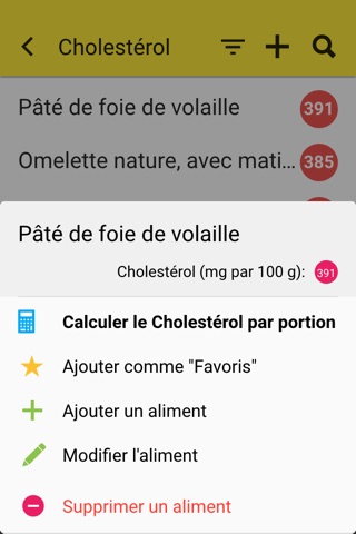 Cholesterol Table: diet aid screenshot 2