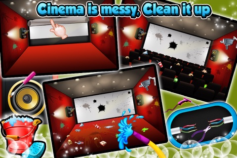 Cinema Theater Wash – Cleanup messy & dirty theater rooms in this washing game screenshot 4