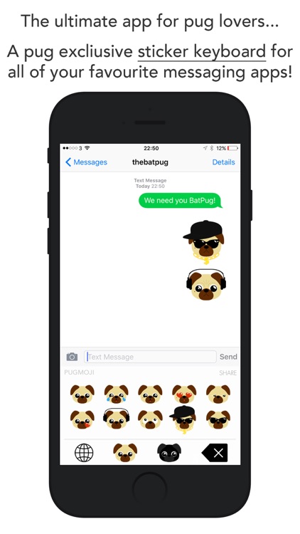 Pugmoji sticker keyboard by The BatPug