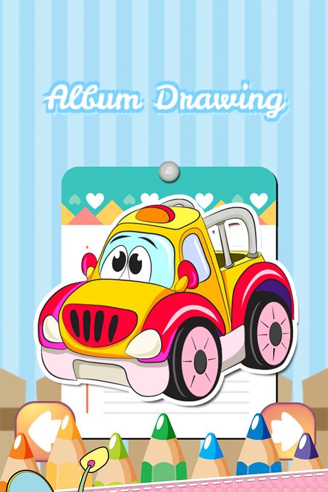 Car Drawing Coloring Book - Cute Caricature Art Ideas pages for kids screenshot 2
