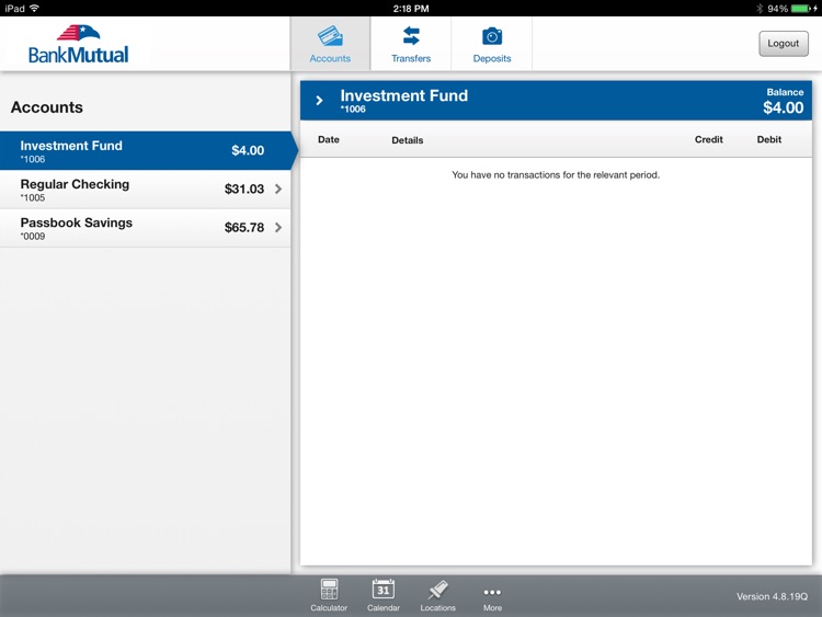 Bank Mutual Mobile Banking for iPad