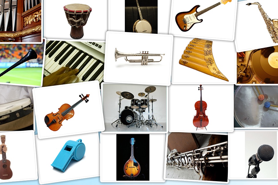 Musical instruments sounds flashcards and matching pairs game for kids and toddlers screenshot 2