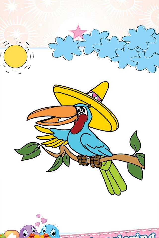 Bird Drawing Coloring Book - Cute Caricature Art Ideas pages for kids screenshot 4