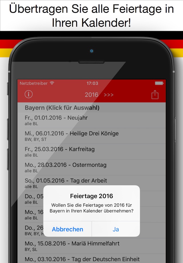 Feiertag Kalender Deutschland 2016 screenshot 2