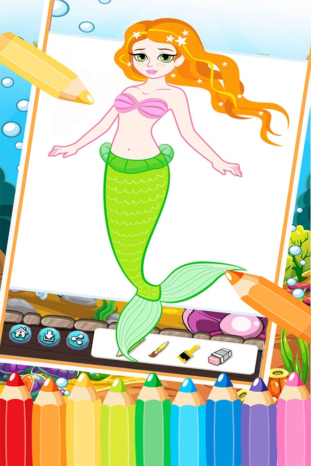 Mermaid Princess Coloring Book - Printable Coloring Pages with Finger Painting screenshot 4