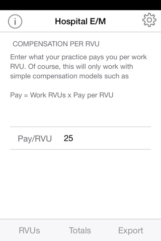iRVU: Hospital - Inpatient physician productivity as RVUs, charges, and compensation screenshot 2