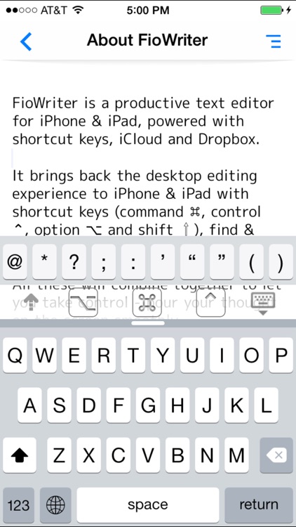 FioWriter - Productive text editor for iPhone & iPad with command keys and cloud sync screenshot-4