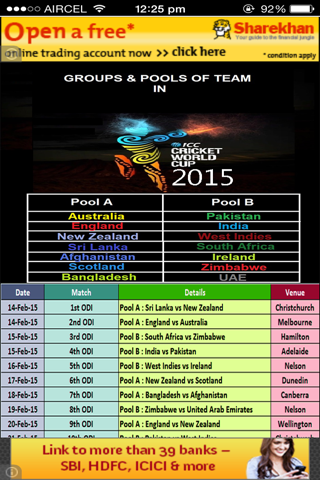 Cricket World Cup 2015 Schedule screenshot 3