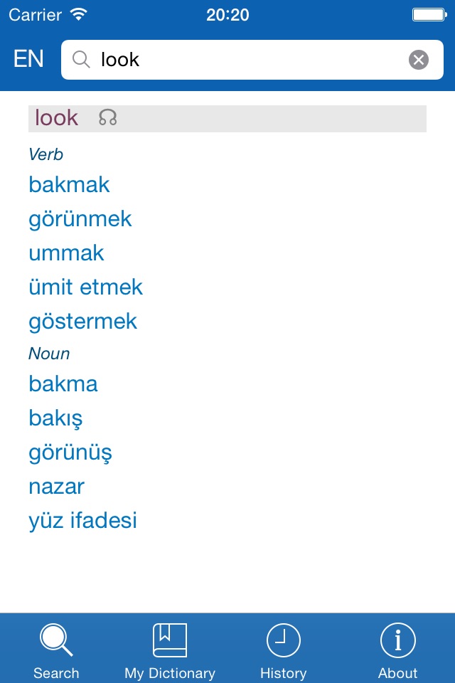 Turkish−English dictionary screenshot 2