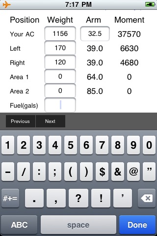 C150G LR Weight and Balance Calculator screenshot 2