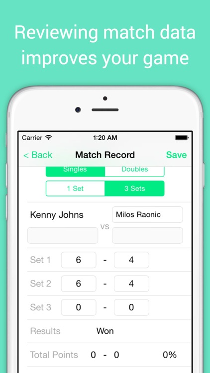 TennisCore - track tennis scores & review stats