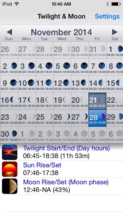 Twilight & Moon Calendar