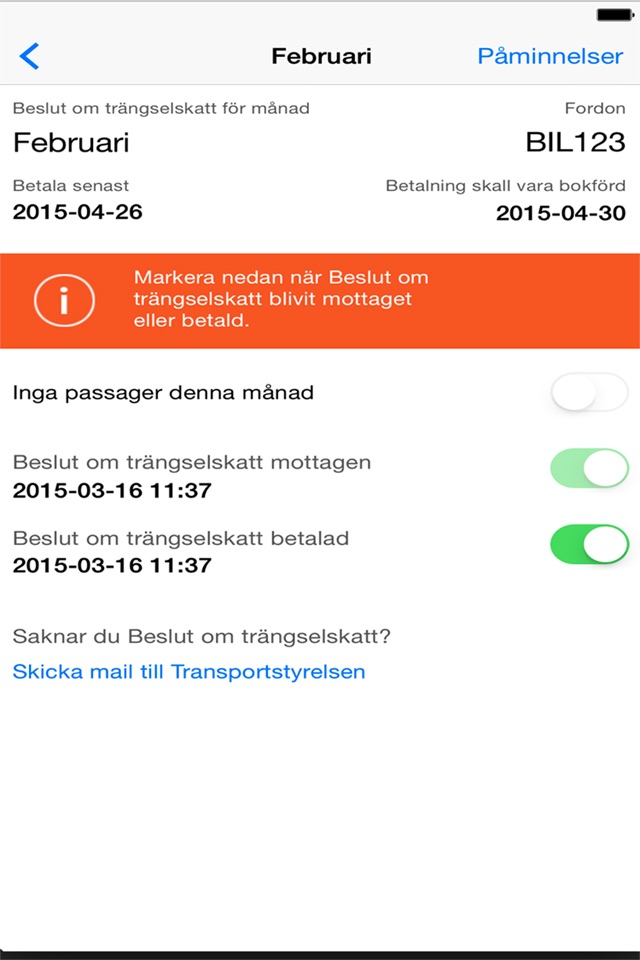 Trängselskatt Automatisk påminnelse screenshot 2