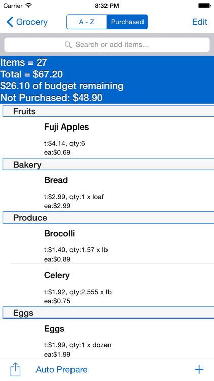 Smart Shopping List A LA CARTE