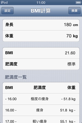 BMI Calculator Table screenshot 2