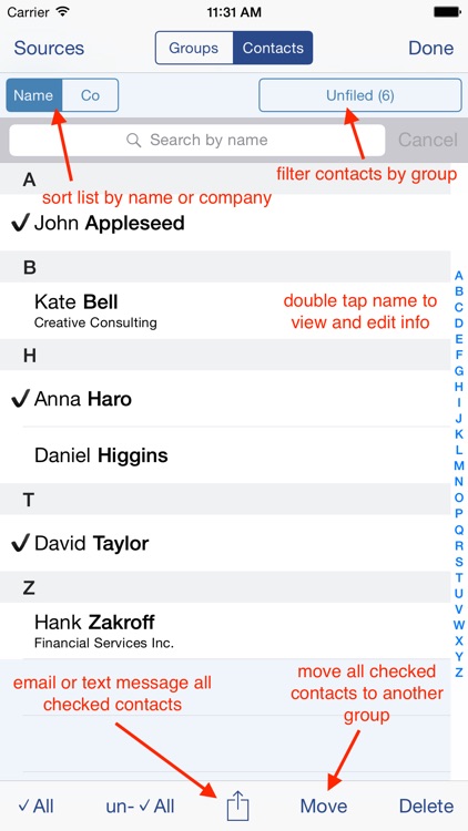 Speed Names: Contacts, Groups, Email & SMS