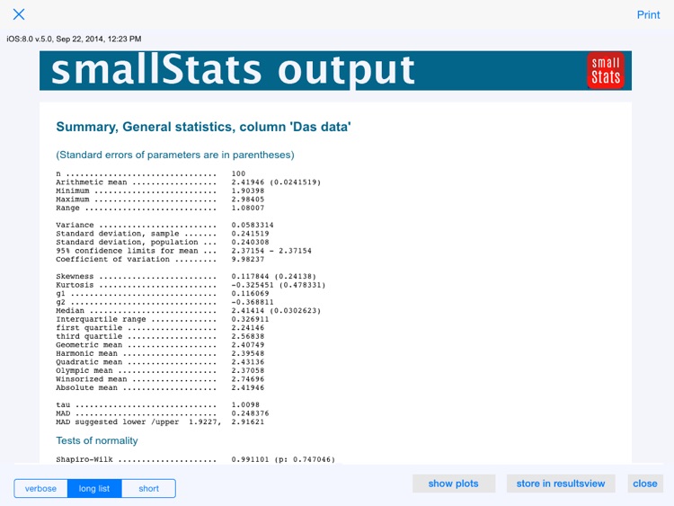 smallStats - statistics for science and education in the field or on the lab bench screenshot-3