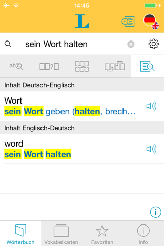 Englisch <-> Deutsch Wörterbuch Basic mit Sprachausgabe screenshot 2