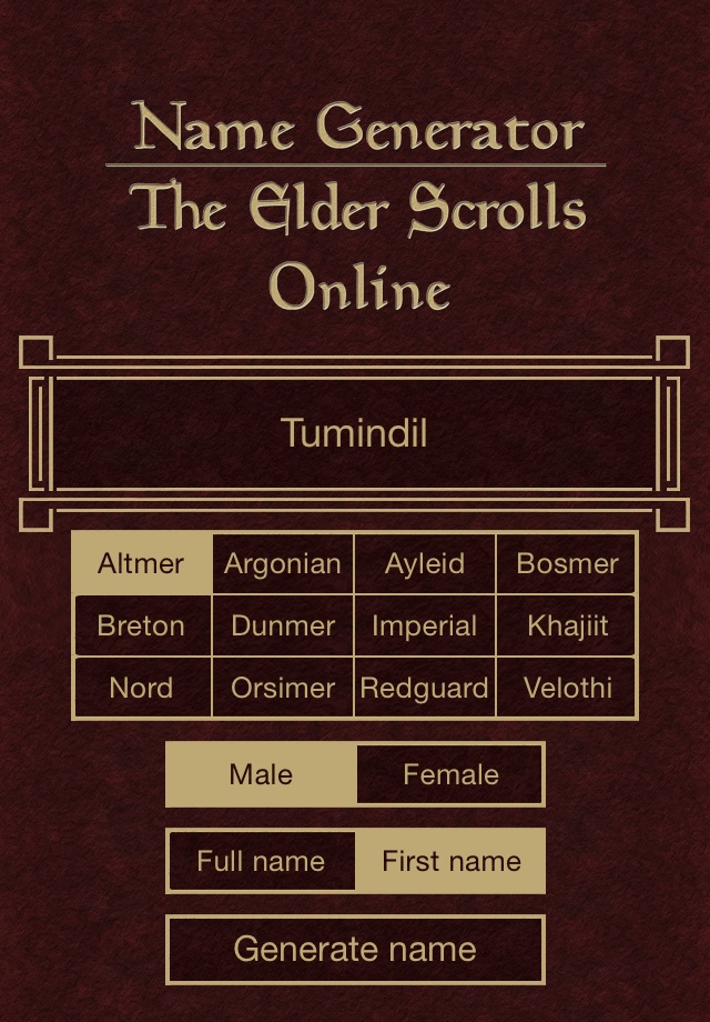 Name Generator for The Elder Scrolls Online screenshot 3