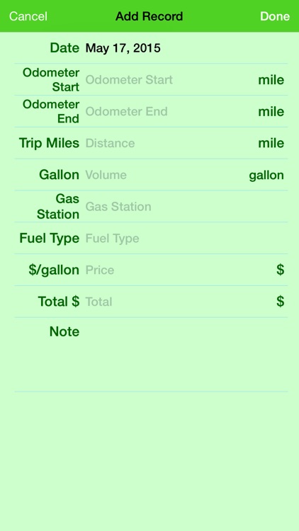 Fill Up Log