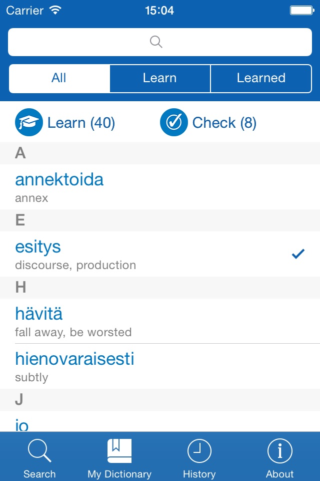 Finnish−English dictionary screenshot 3
