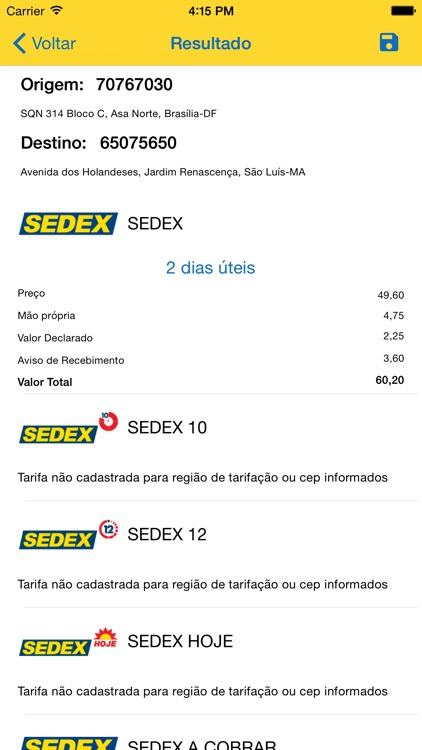 Preço e Prazo dos Correios