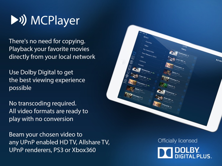 MCPlayer HD Pro wireless video player for iPad to play videos without copying