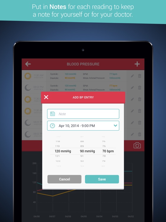 Health Tracker & Manager for iPad - Personal Healthbook App for Tracking Blood Pressure BP, Glucose & Weight BMI screenshot-4