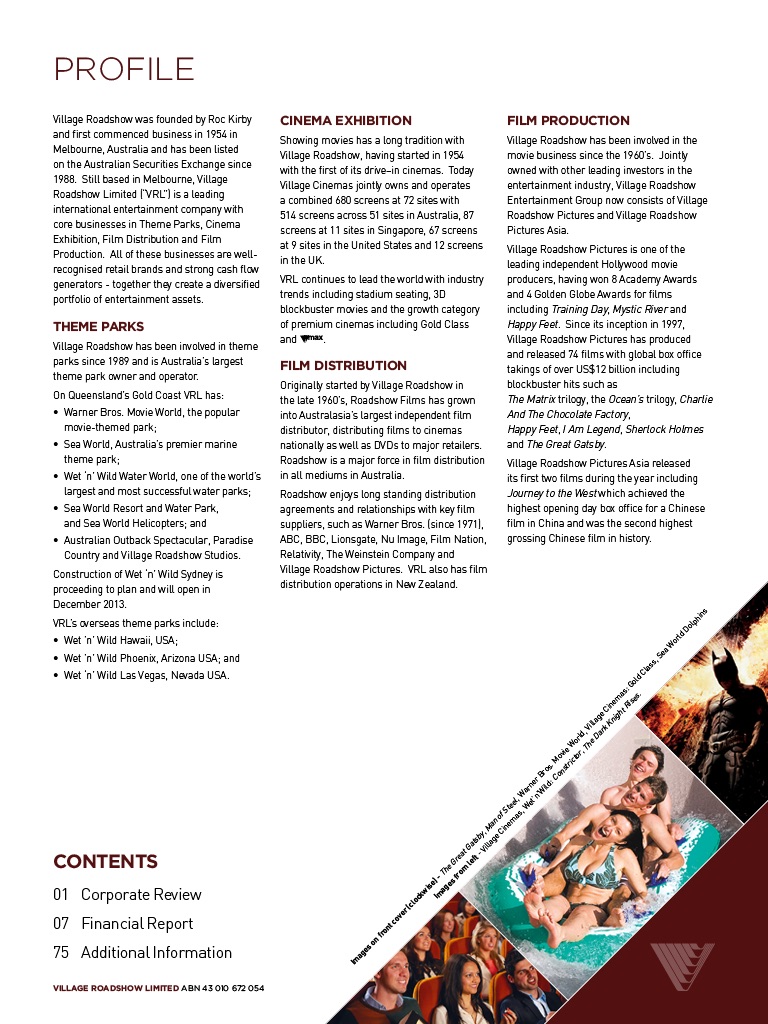 Village Roadshow Limited Annual Report 2013 screenshot 2