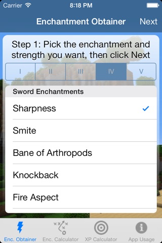 MCEnchant - The Best Enchanting Calculator and Guide for Minecraft! screenshot 2