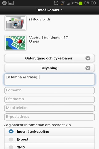 Felanmälan till Umeå kommun screenshot 2