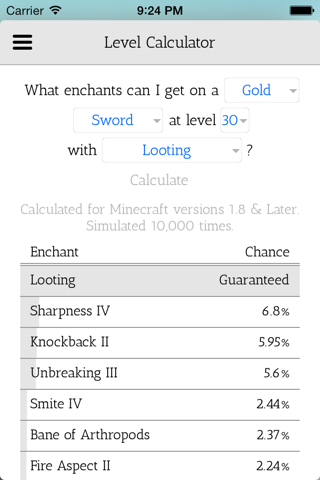 Enchantment Calculator for Minecraft screenshot 2