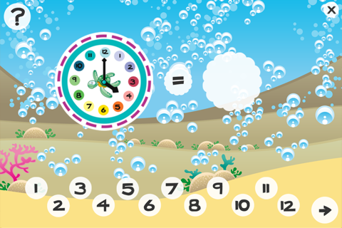 What time is it? Game for children to learn how to read a clock with the animals of the ocean with games and exercises for kindergarten, preschool or nursery school screenshot 2