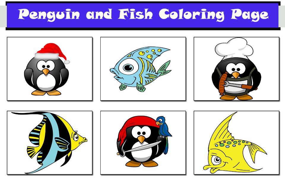 Paint Penguin and Fish Coloring Page for Funny Kids screenshot 2