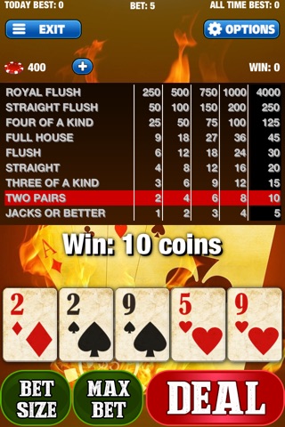 Flame Mini Video Poker screenshot 2