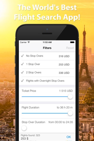 Скриншот из Find The Cheapest Flight Tickets. Search and compare airfares from 1,038 airlines!