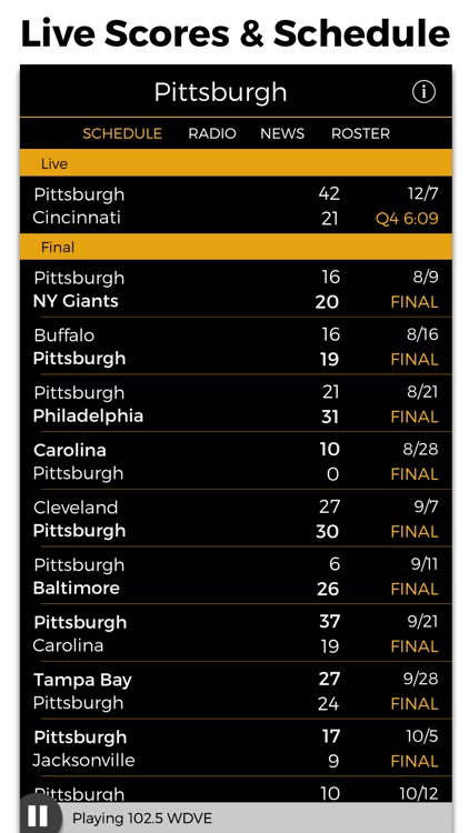 Pittsburgh Football Radio & Live Scores