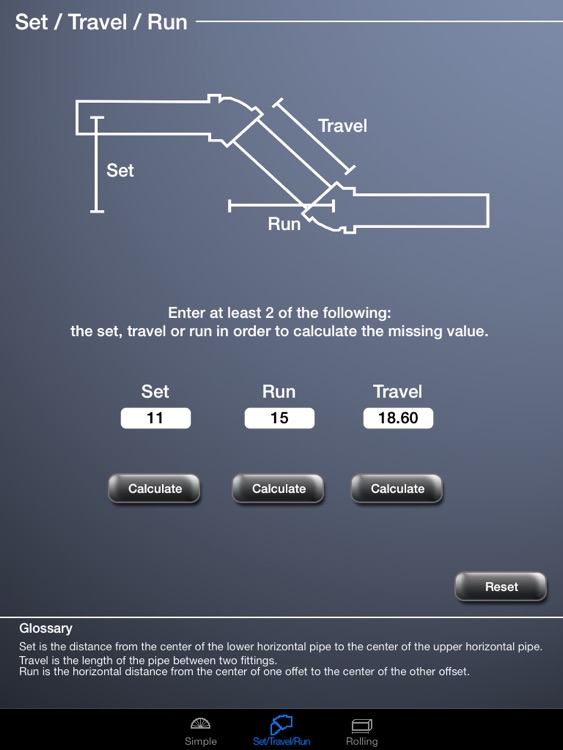 Pipe Offset Calculator for iPad