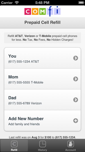 Comfi Refill Prepaid Cell Phone Airtime 