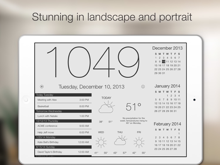 Work Time HD - Elegant desk top clock for iPad with calendar and weather