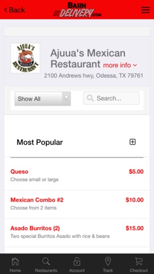 Basin Delivery Restaurant Service On The Screenshots
