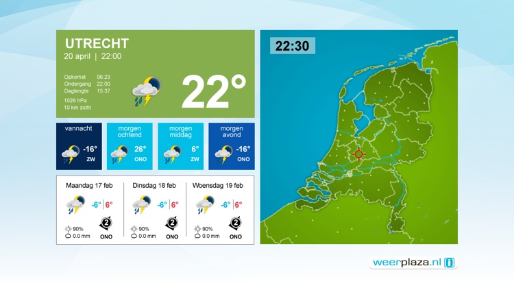 Weerplaza Chromecast met het weerjournaal, buien en regenradar en het weer voor jouw plaats