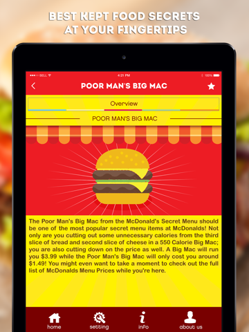 Screenshots of Secret Menu for McDonald's - McD Fast Food Restaurant Secrets for iPad