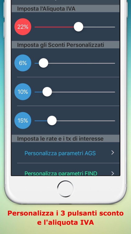 IVA 22% - Calcolatrice finanziaria - Calcolo e scorporo Iva, Simulazioni di finanziamento, Legge 104, Sconti Personalizzati screenshot-3