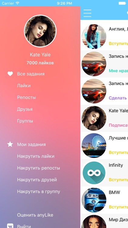 Накрутка лайков ВКонтакте VK и подписчиков anyLike