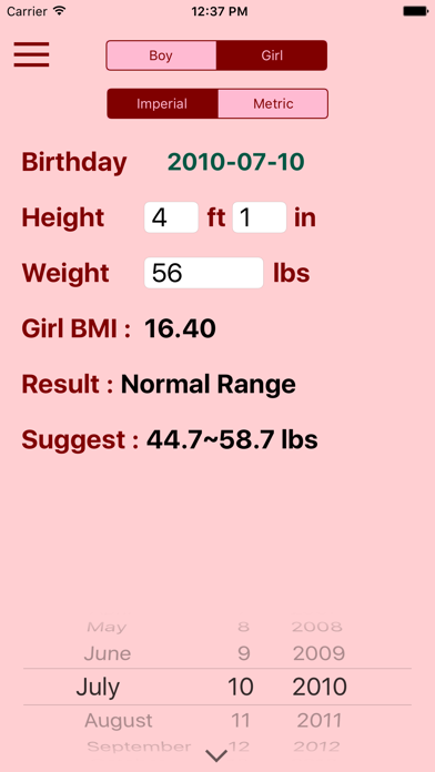 Children Bmi Calculator Child Weight Watcher Weight Control App