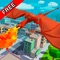 Imagine you are a mythic fire-breathing creature appeared in a modern Pixel City, full of cars, skyscrapers and hurrying humans