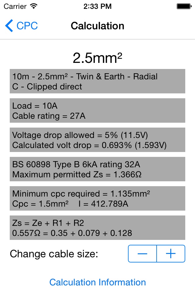CableCalc BS7671 Lite screenshot 3