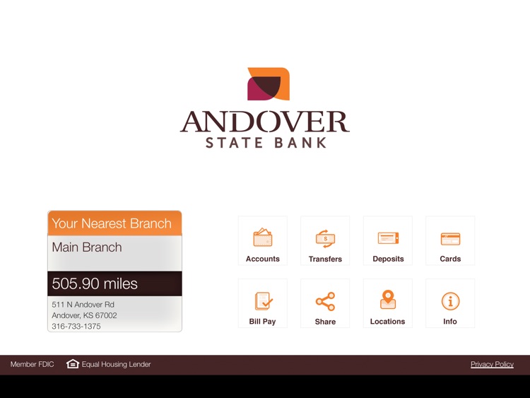 Andover State Bank Mobile Banking App for iPad