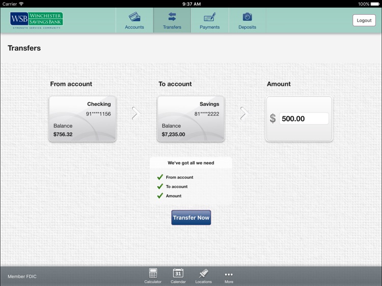 Winchester Savings Bank for iPad screenshot-3